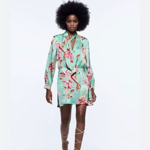 Zara floral work dress with neck bow! Tags on and never worn.